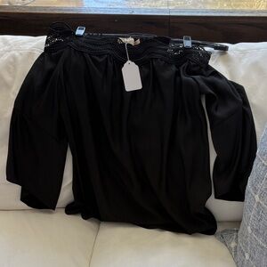 Ramy Brook Black Crochet Off-Shoulder Top